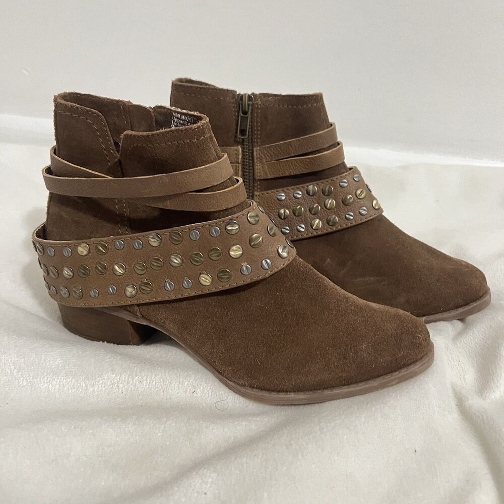 Naughty Monkey Crimson Boots Size 7.5 Brown Leather Studded Straps Western Boho